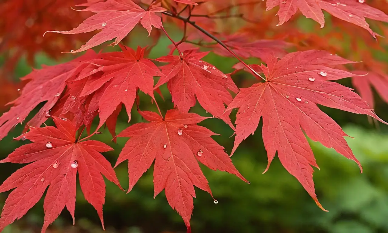 Árbol de arce con hojas rojas vibrantes