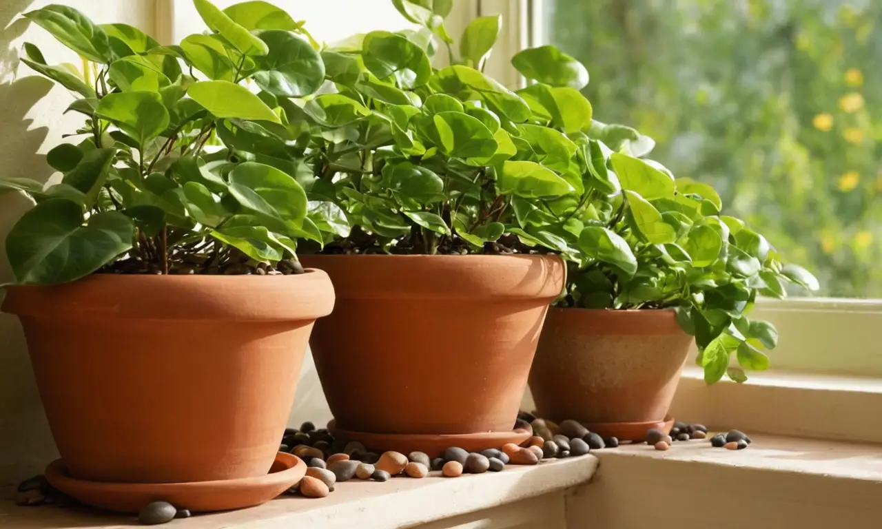 Jarrones de terracota con plantas verdes