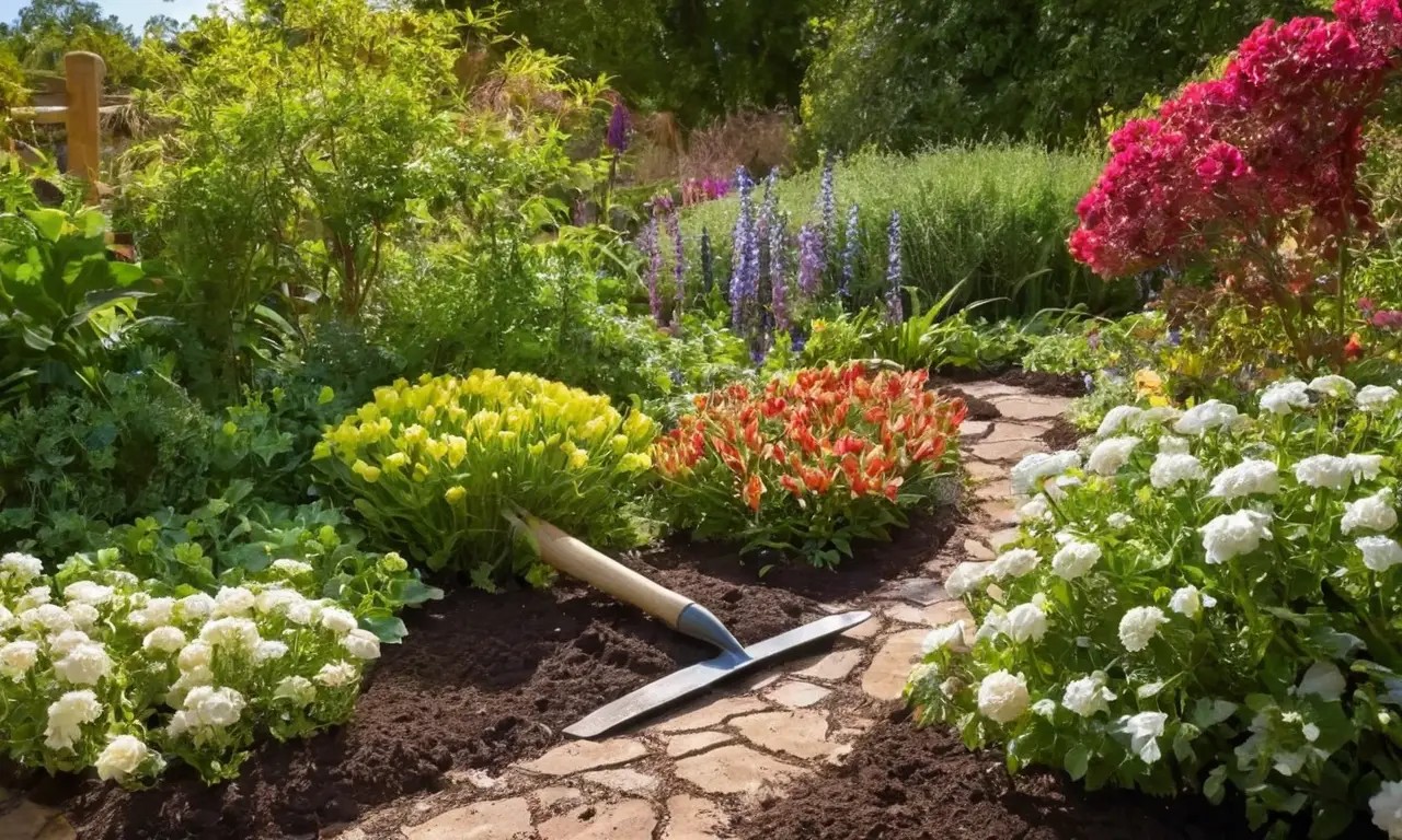 Jardín vibrante con flores y texturas