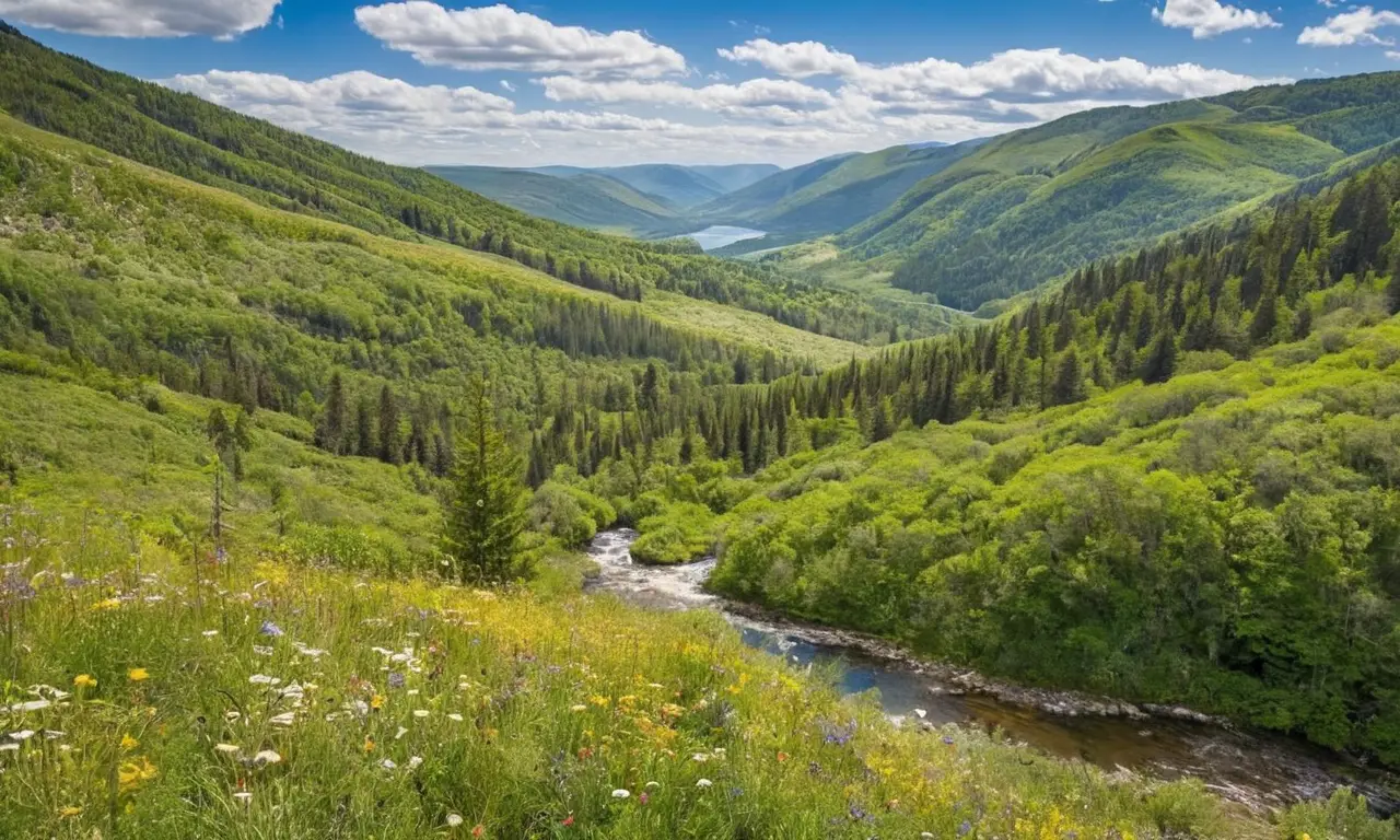 Naturaleza vibrante y serena en paisaje amplio