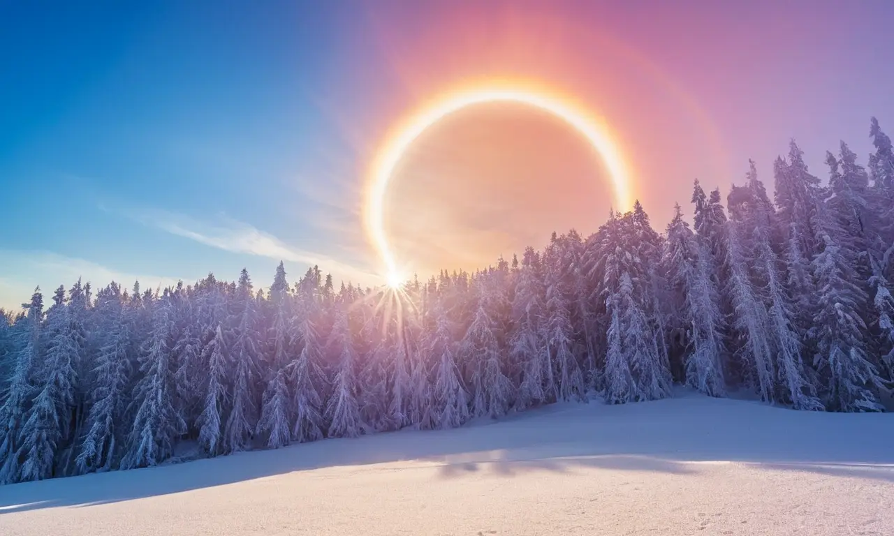 Espectacular halo solar en un cielo azul