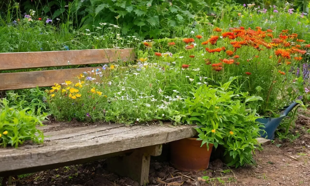 Jardín vibrante, desorden natural, belleza en transición