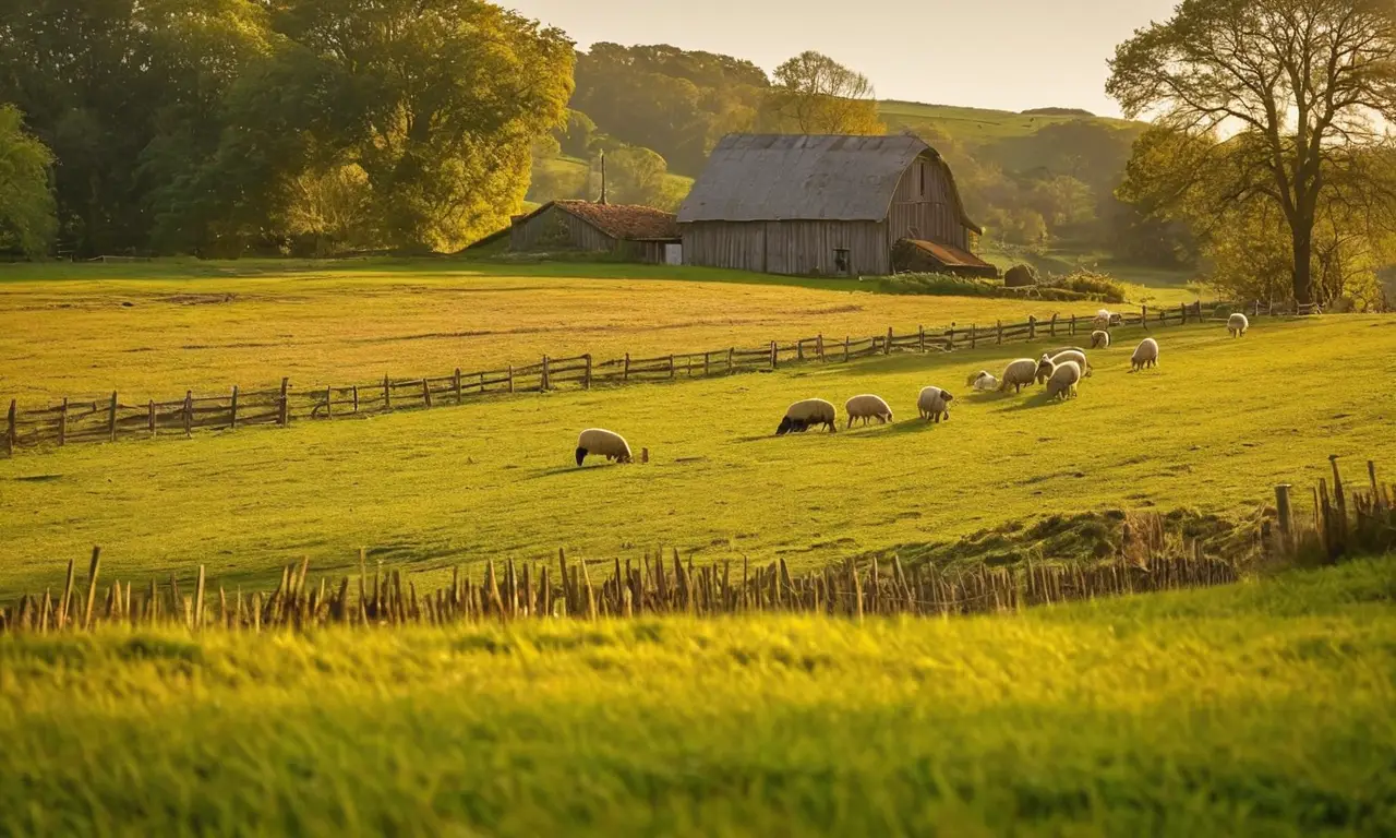 Escena de granja vibrante y tranquila