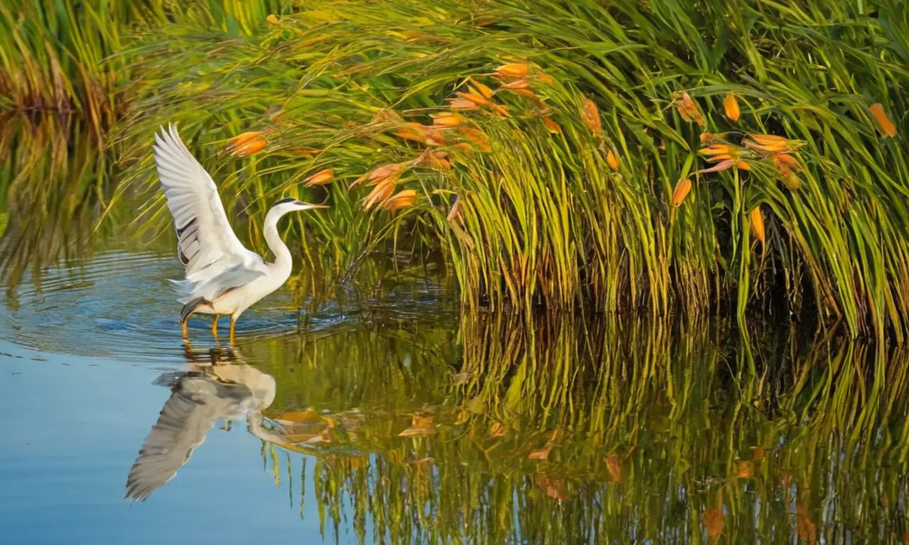 Paisaje húmedo y sereno, vida silvestre vibrante
