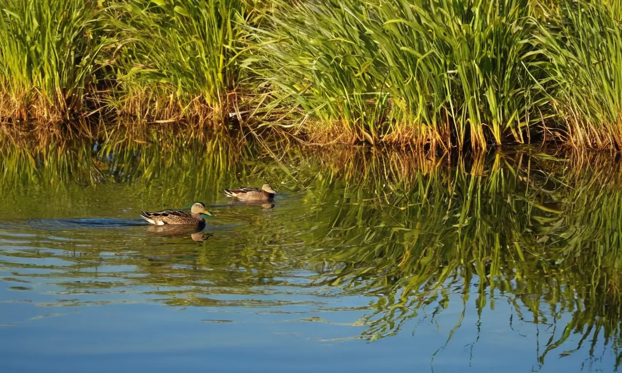 Patos elegantes en agua tranquila y serena
