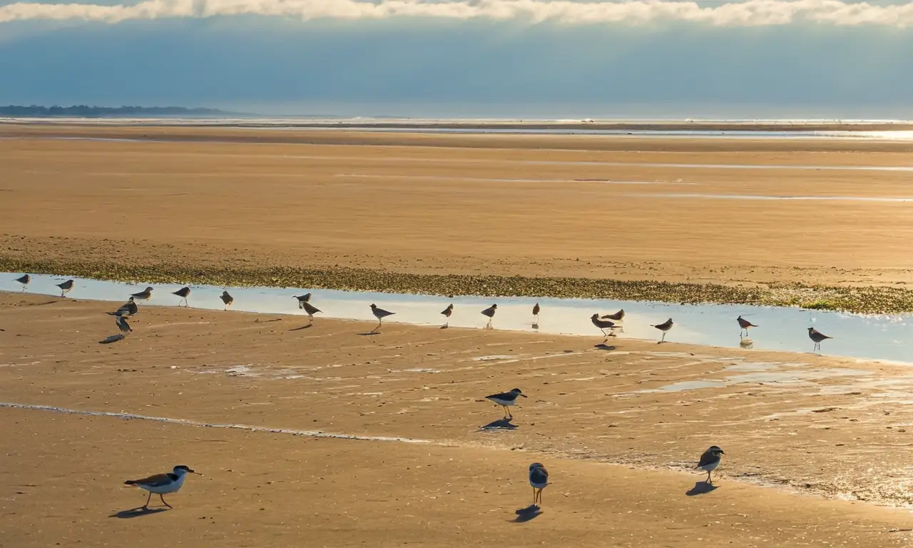 Playa serena con aves y naturaleza hermosa