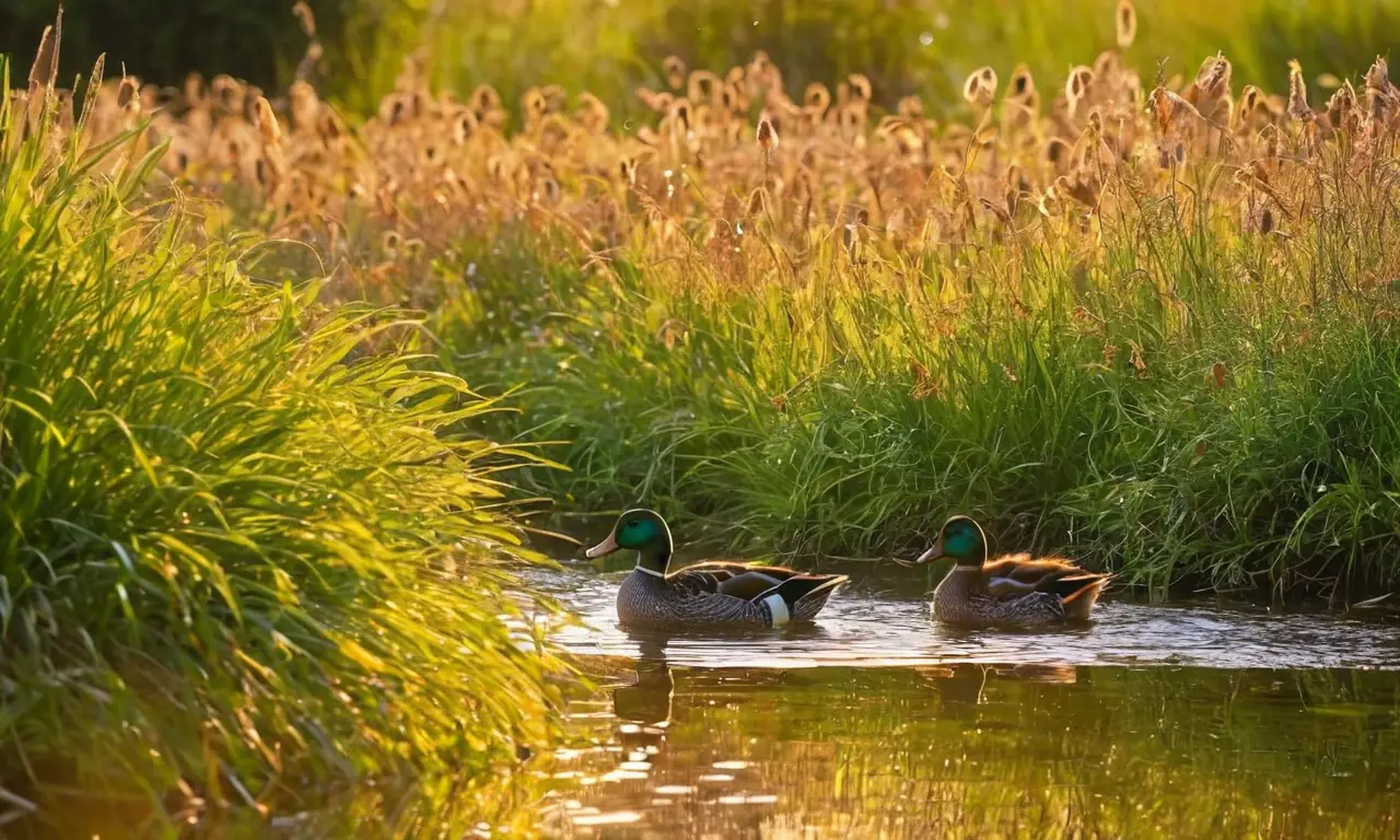 Escena serena con patos en un granja
