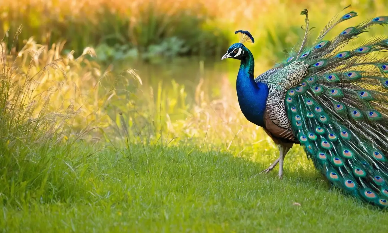 Pavo real exhibiendo plumaje vibrante y hermoso
