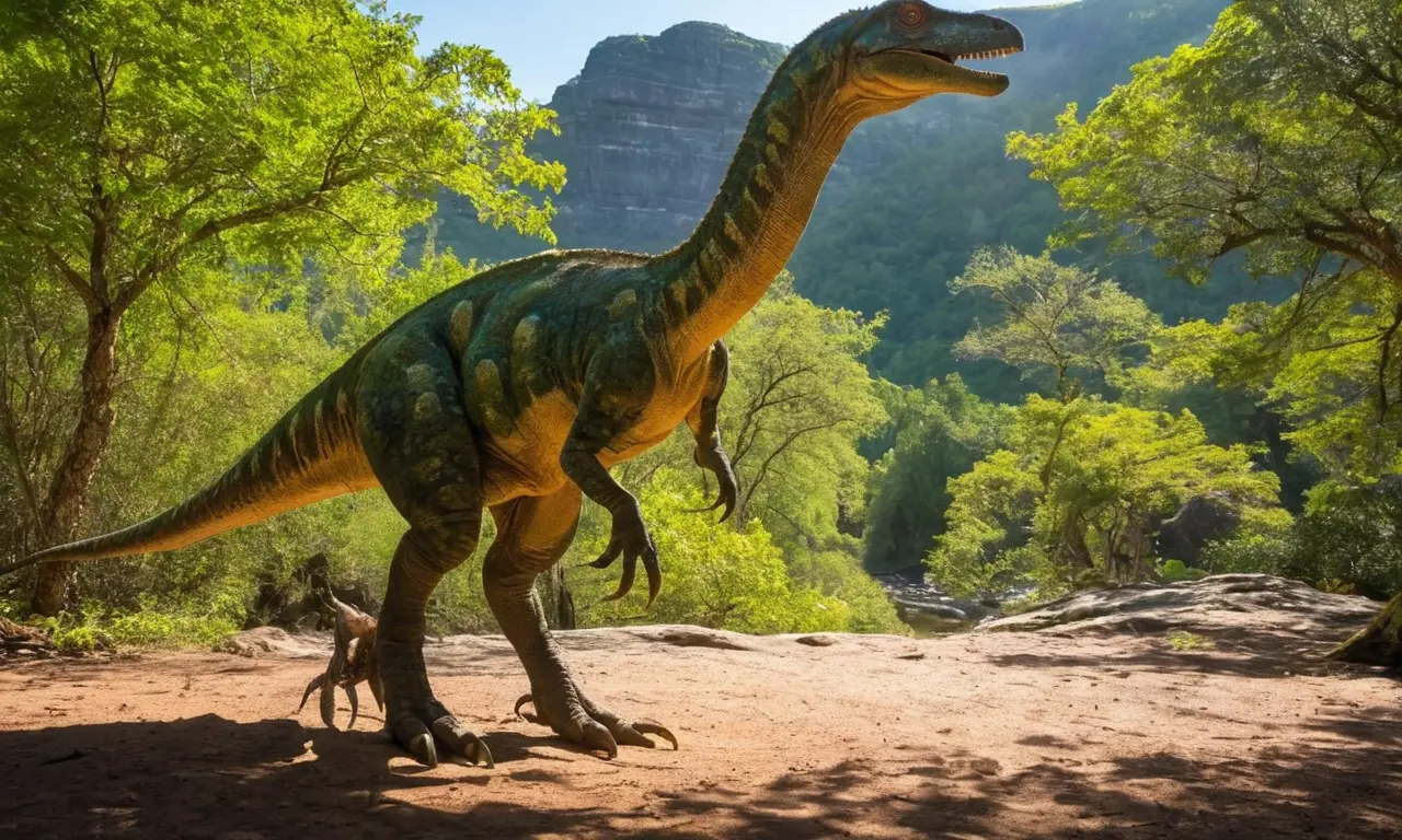 Paisaje prehistórico con dinosaurios y fauna
