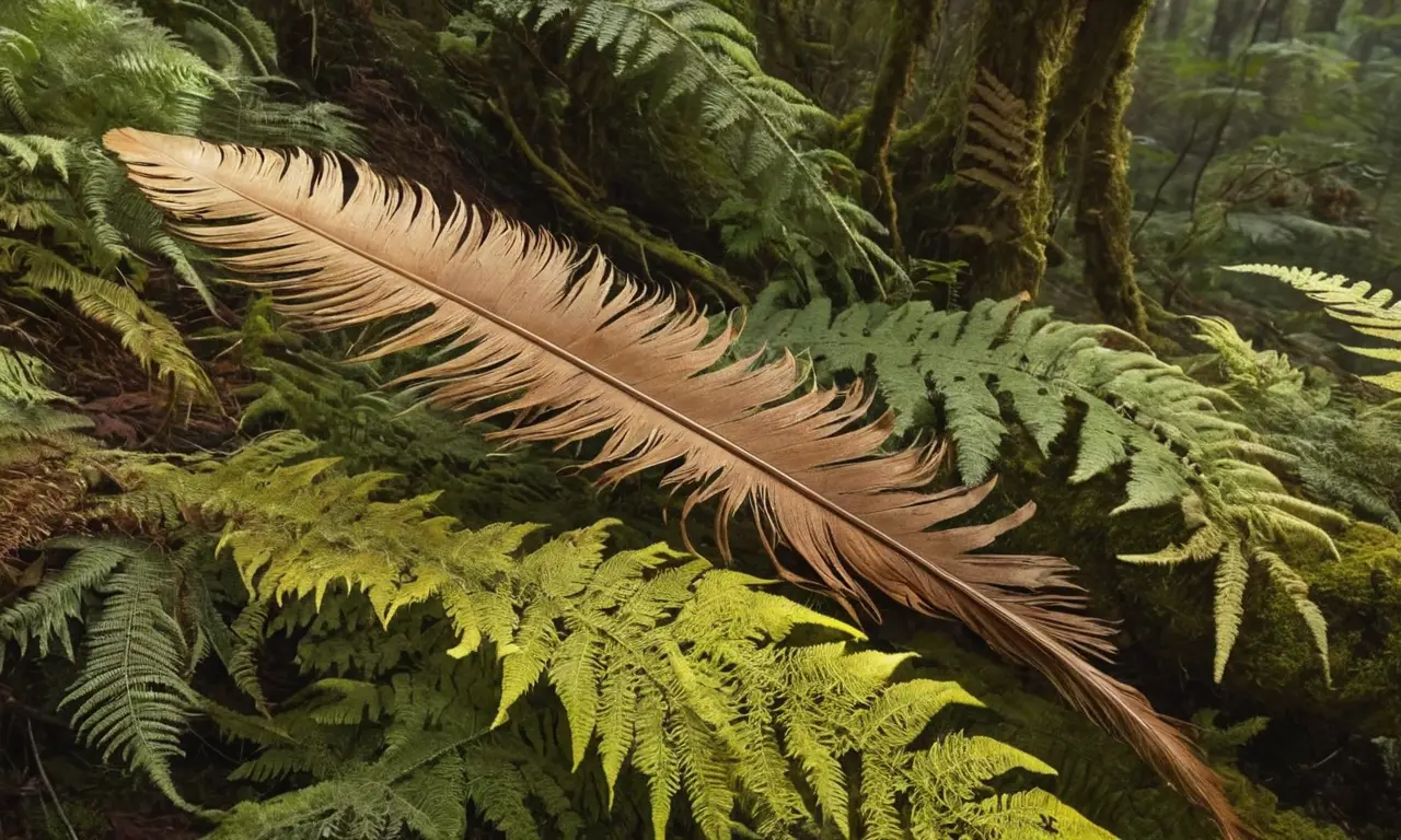 Dinosaurio emplumado en un bosque prehistórico