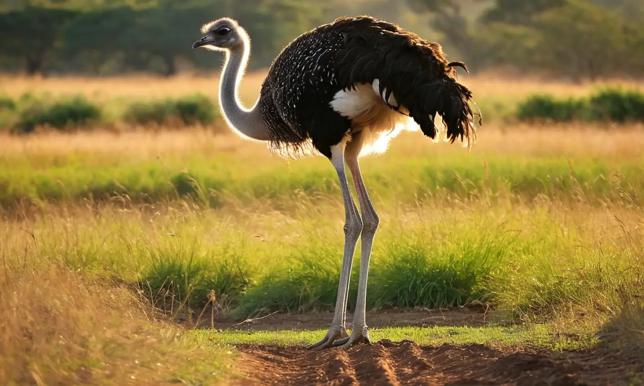 Impresionante avestruz en savanna bajo sol
