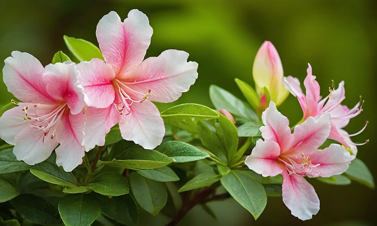 Azaleas vibrantes y hojas verdes brillantes