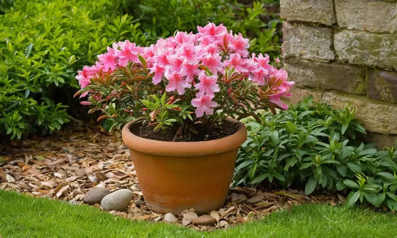 Azaleas vibrantes en un jardín descuidado
