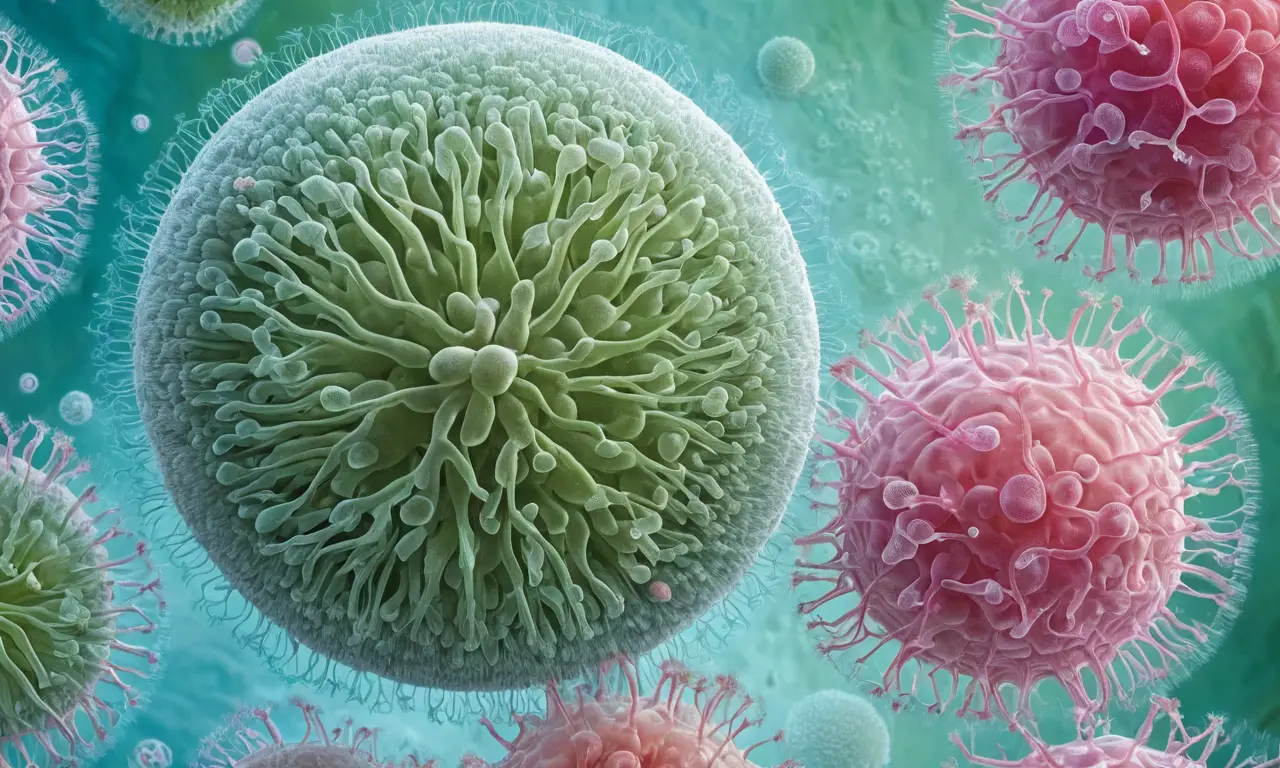 Ilustración colorida y detallada de bacterias
