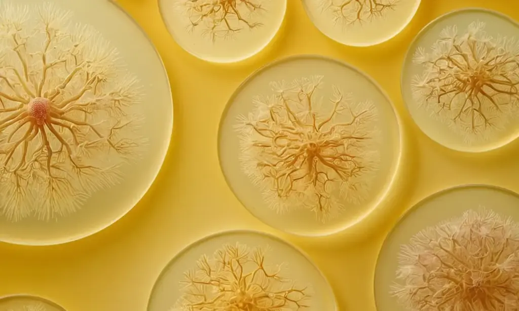 Ilustraciones microscópicas de bacterias en agar