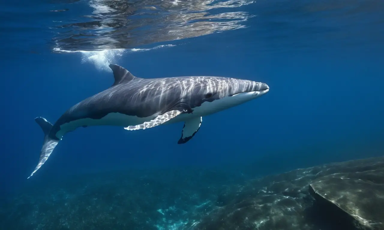 Ballena nada en aguas azules y serenas
