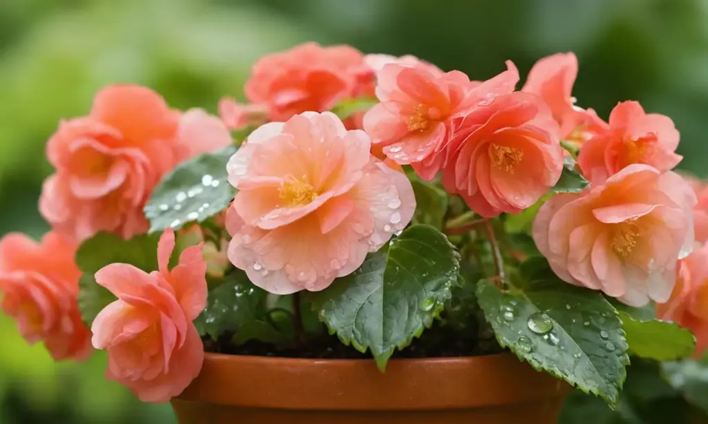Begonia vibrante en maceta terracota
