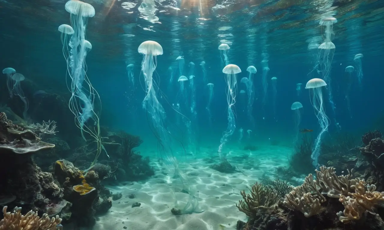 Mar profundo iluminado, vida y belleza etérea