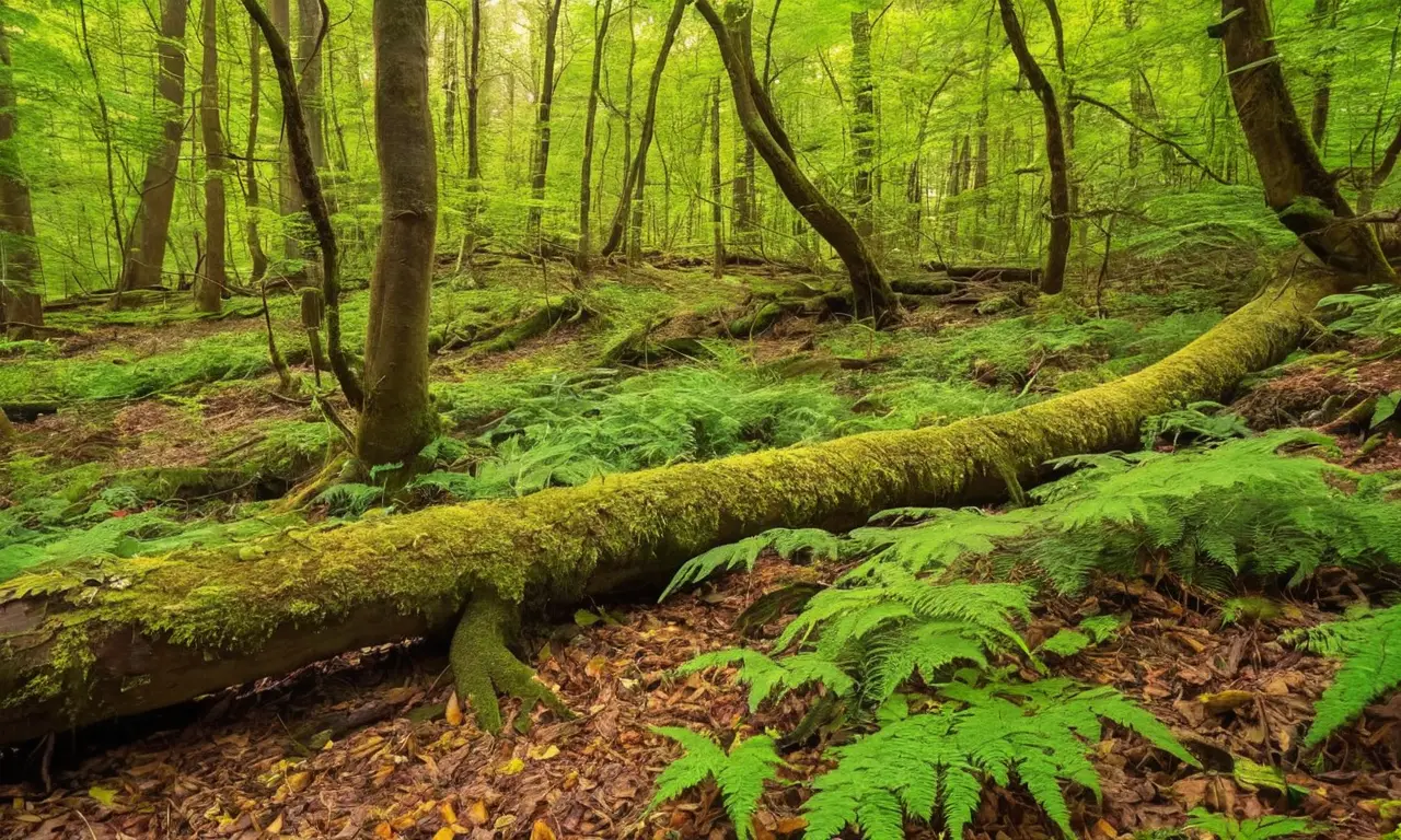 Bosque diverso con luz y texturas ricas