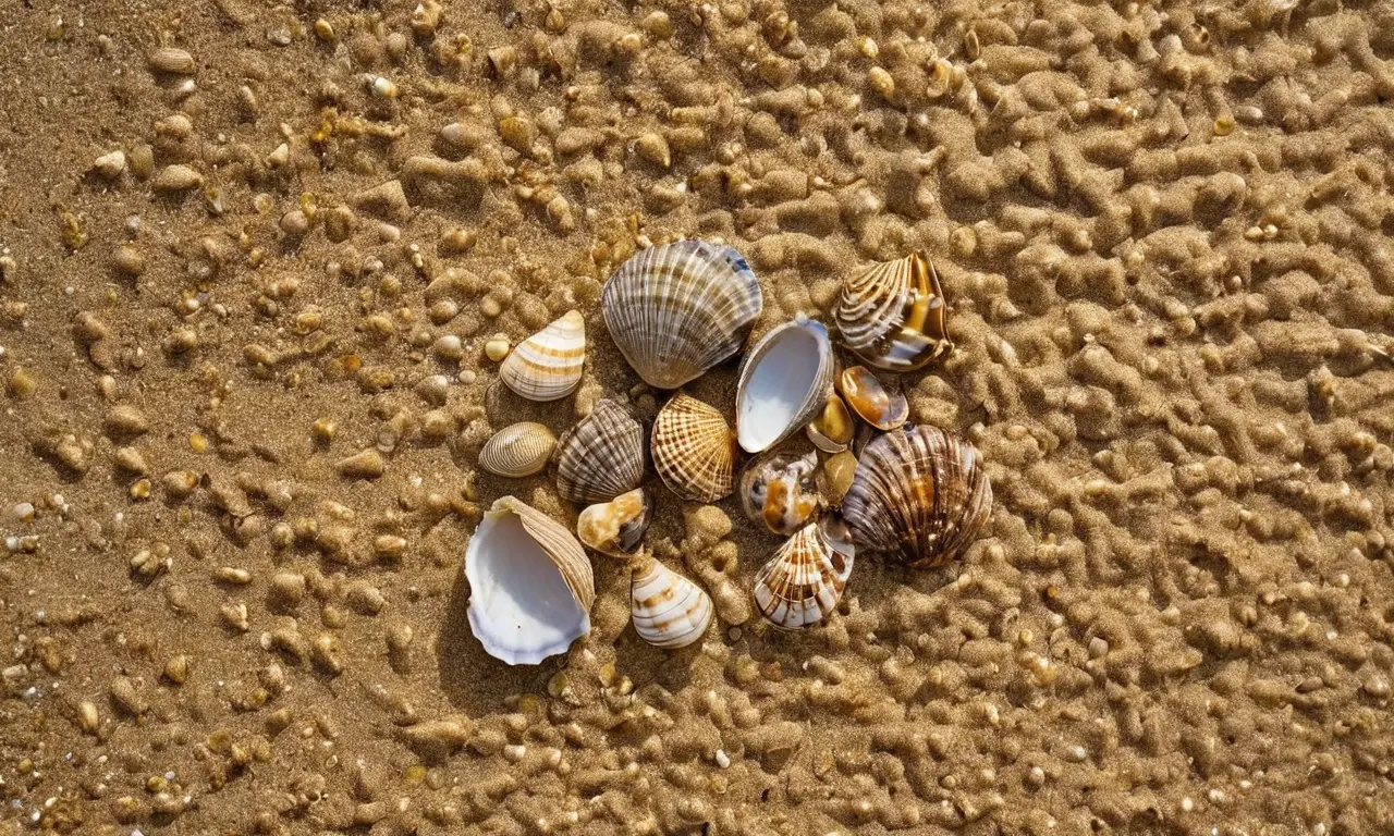 Conchas bivalvas decoran una playa soleada