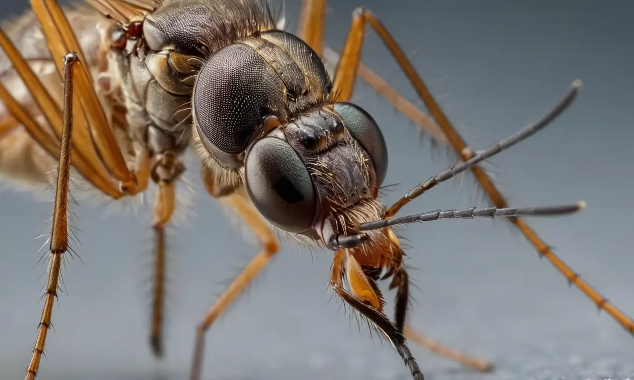 Primer plano detallado de cabeza de mosquito