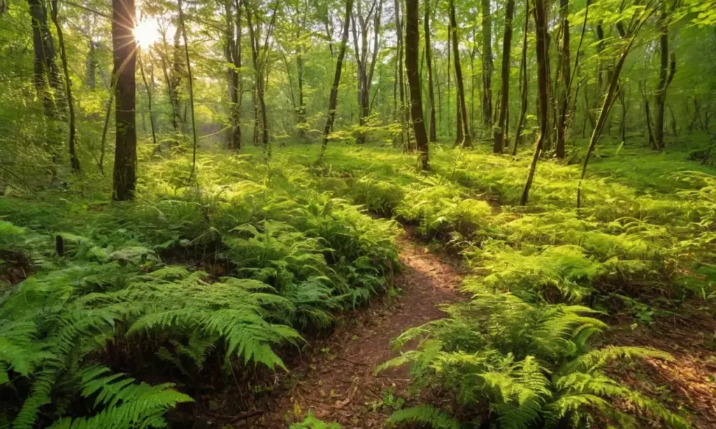 Bosque sereno con luz y vida abundante
