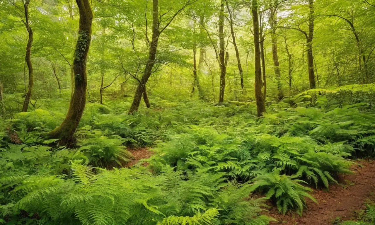 Bosque vibrante con flora y fauna diversas