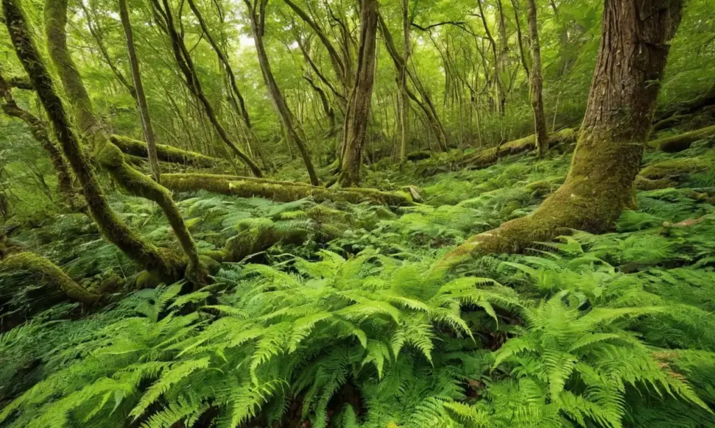 Bosque exuberante con luz y texturas