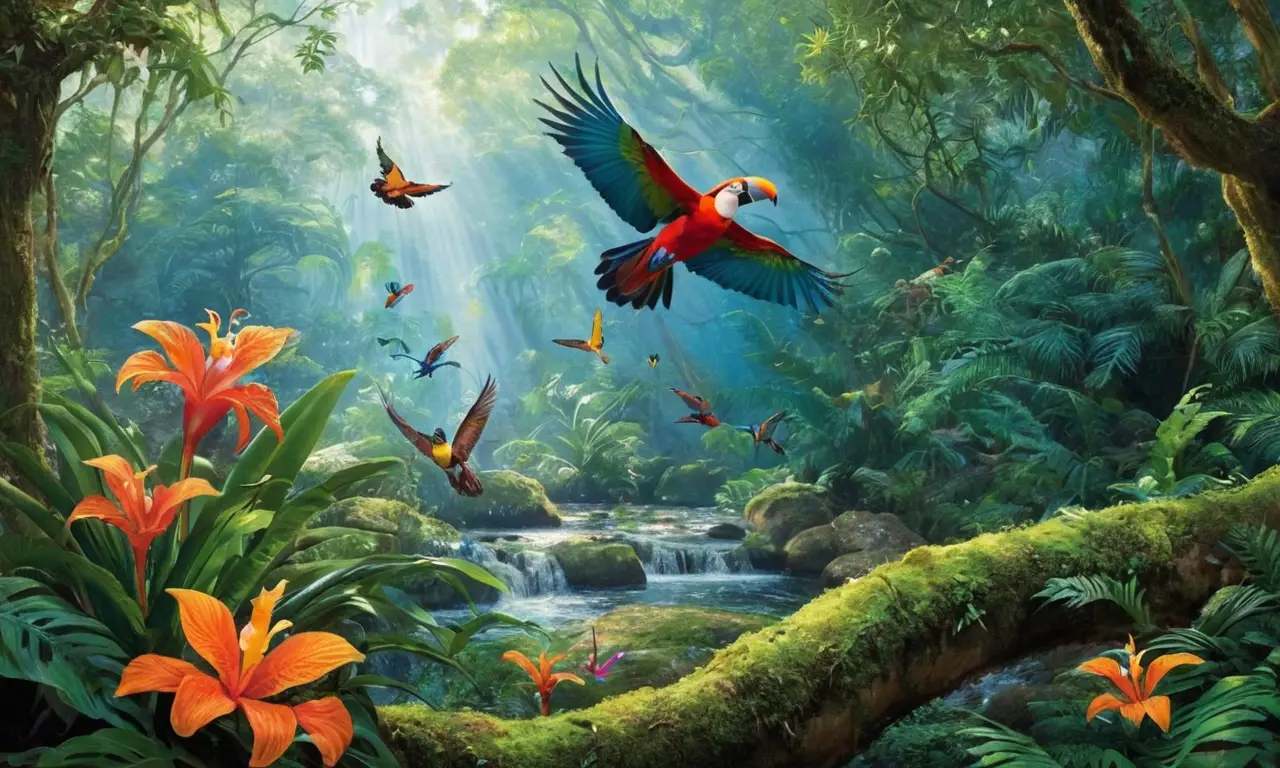 Selva vibrante llena de vida y color