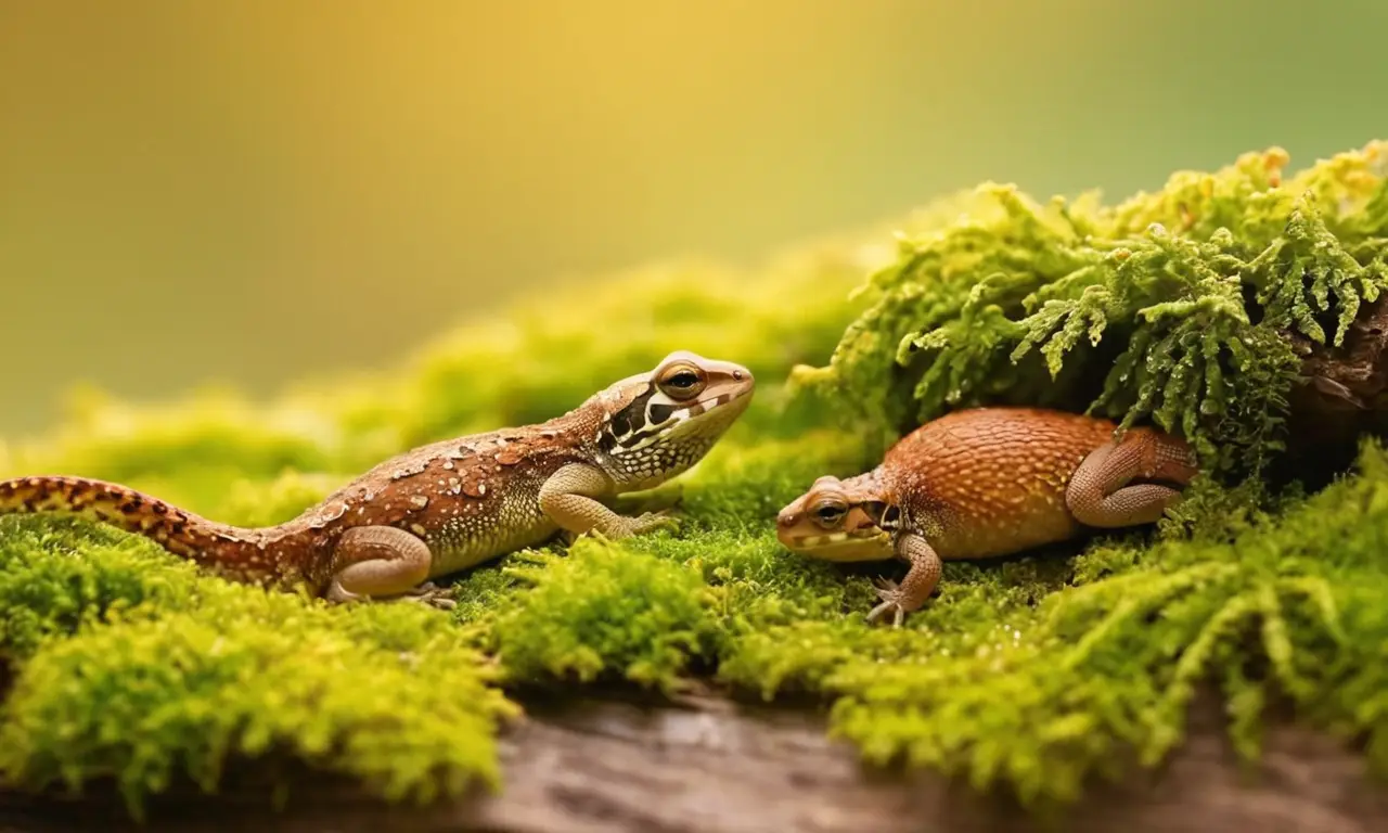 Terrario tranquilo con reptiles durmiendo juntos