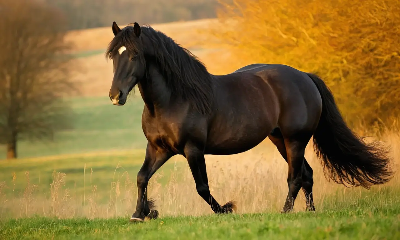 Caballo frisón majestuoso con presencia poderosa