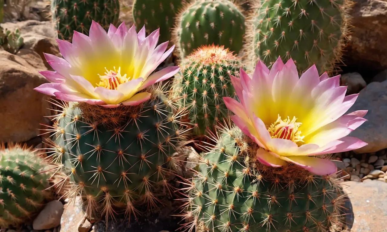 Desierto vibrante con cactáceas y flores
