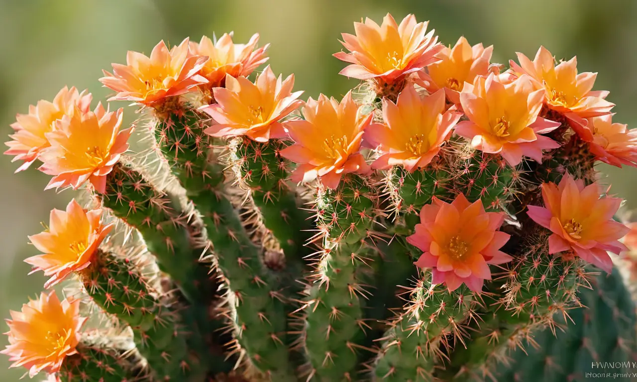 Flores vibrantes adornan un cactus verde