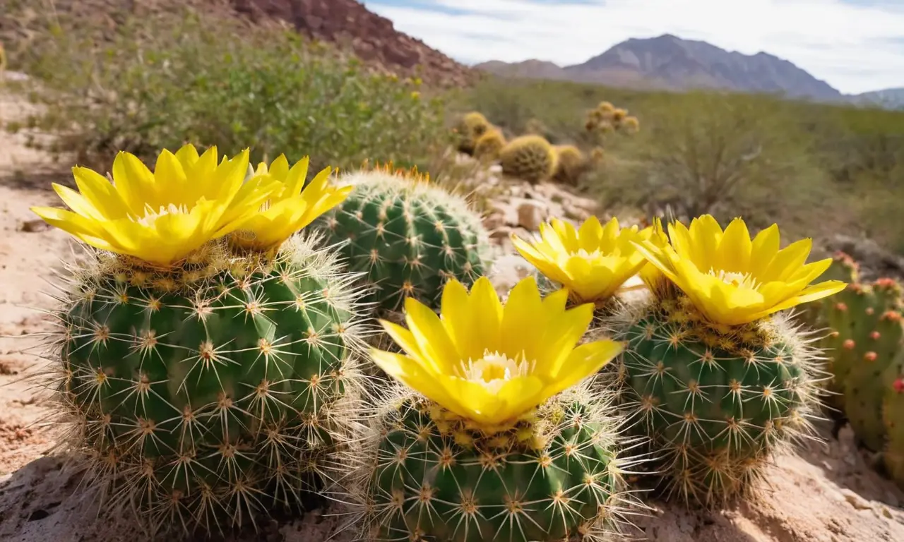 Cactáceas con flores amarillas en el desierto