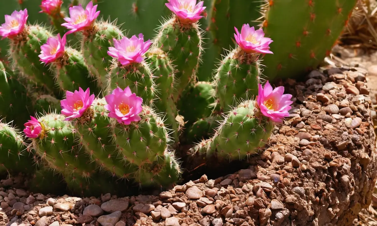 Cactus vibrante con flores y texturas naturales