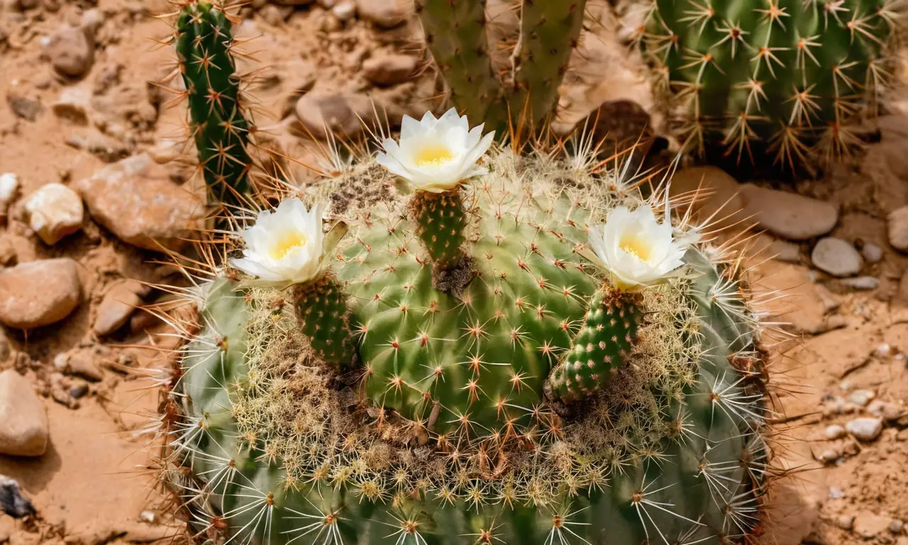 Cactus enfermo rodeado de naturaleza y remedios