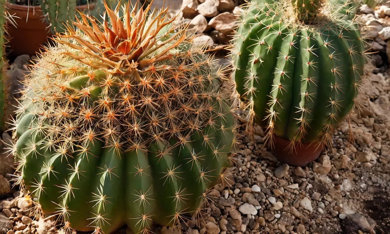 Cactáceas vibrantes en suelo seco y agrietado
