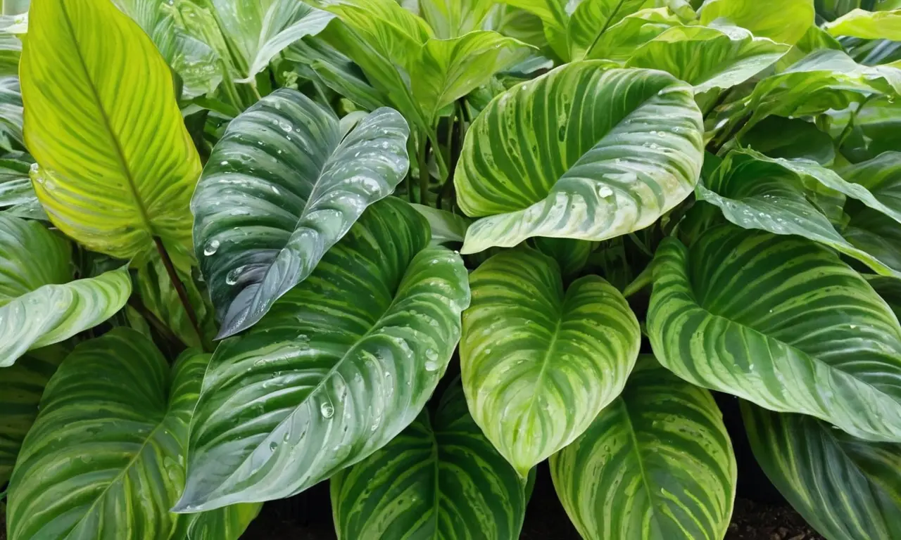 Hojas de Calathea vibrantes en un jardín
