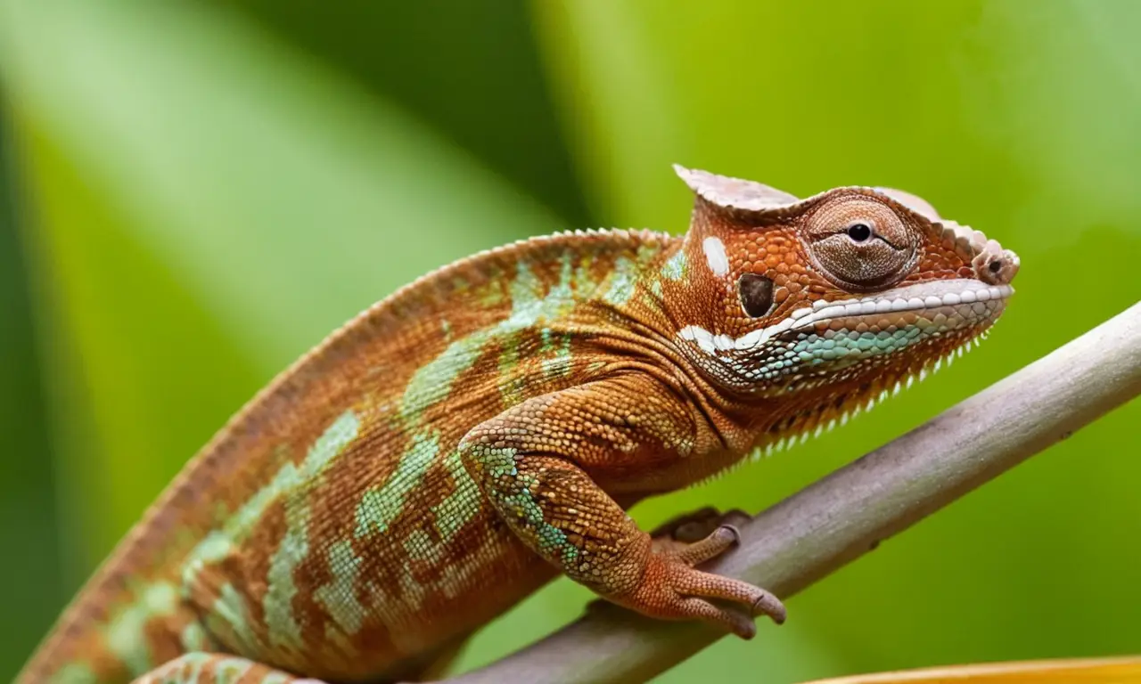Brookesia nana descansa en una hoja verde