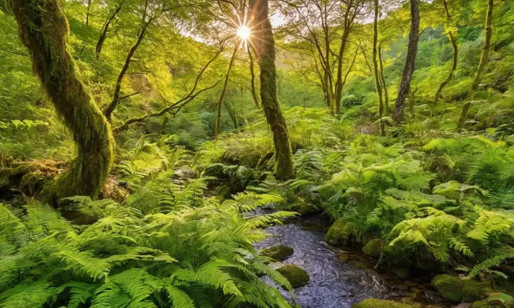 Bosque vibrante con ríos y biodiversidad
