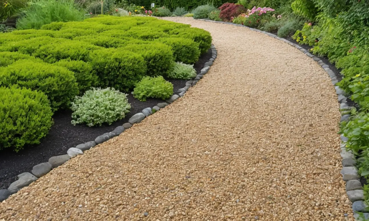 Sendero de grava en jardín exuberante