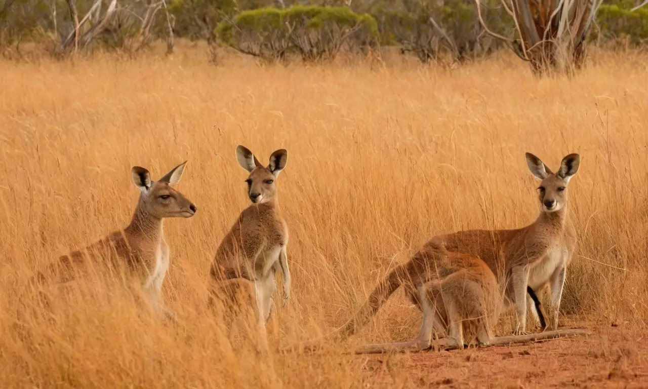 Paisaje australiano sereno con canguros