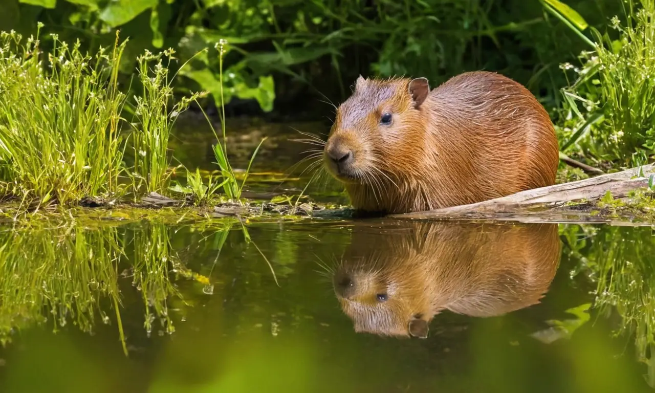 Un capibara descansa en un hábitat verde