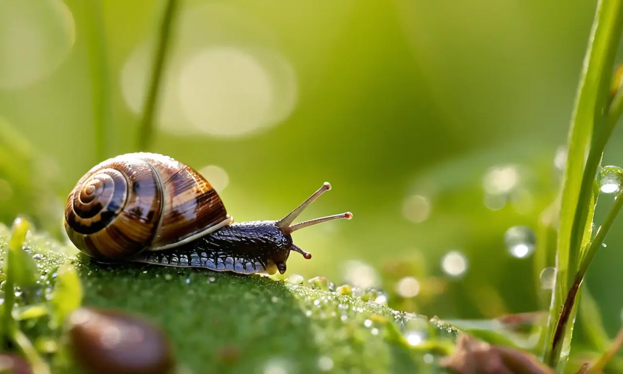 Jardín sereno con caracol y luz suave