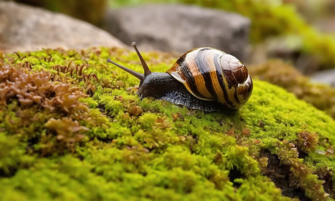 Ecosistema frágil con lava, musgo y caracol