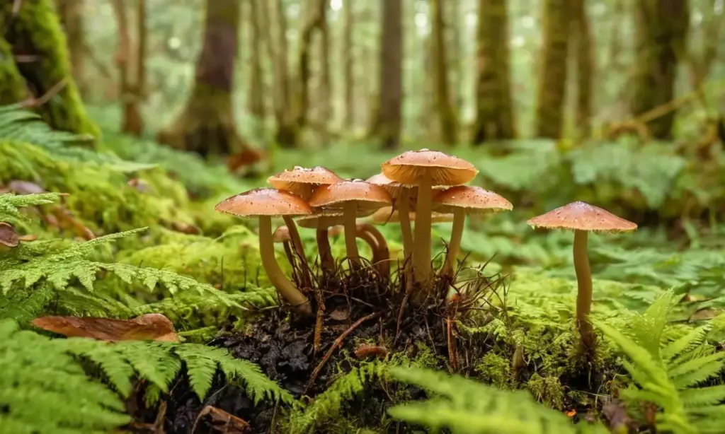 Escena de setas en un bosque vibrante