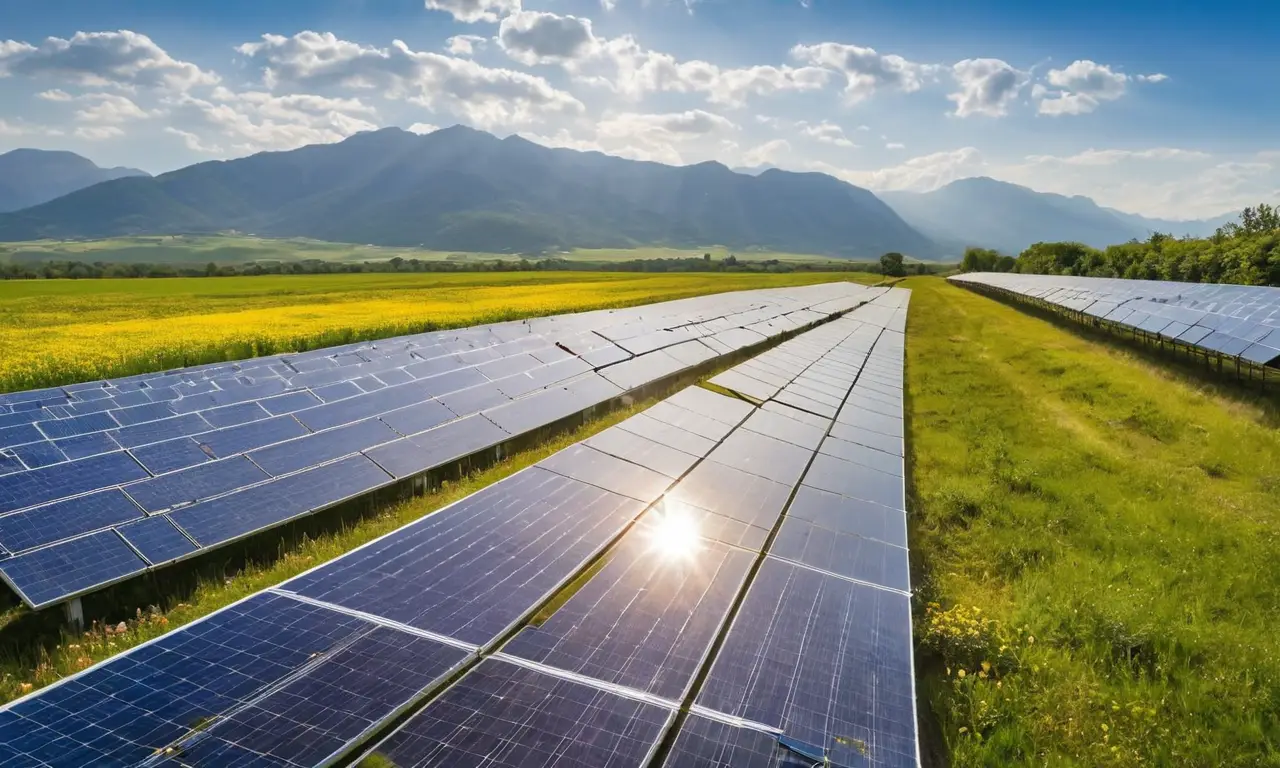 Paneles solares brillan en un paisaje vibrante