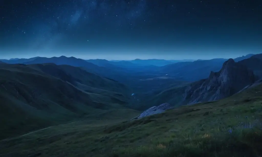 Cielo nocturno lleno de estrellas y montañas