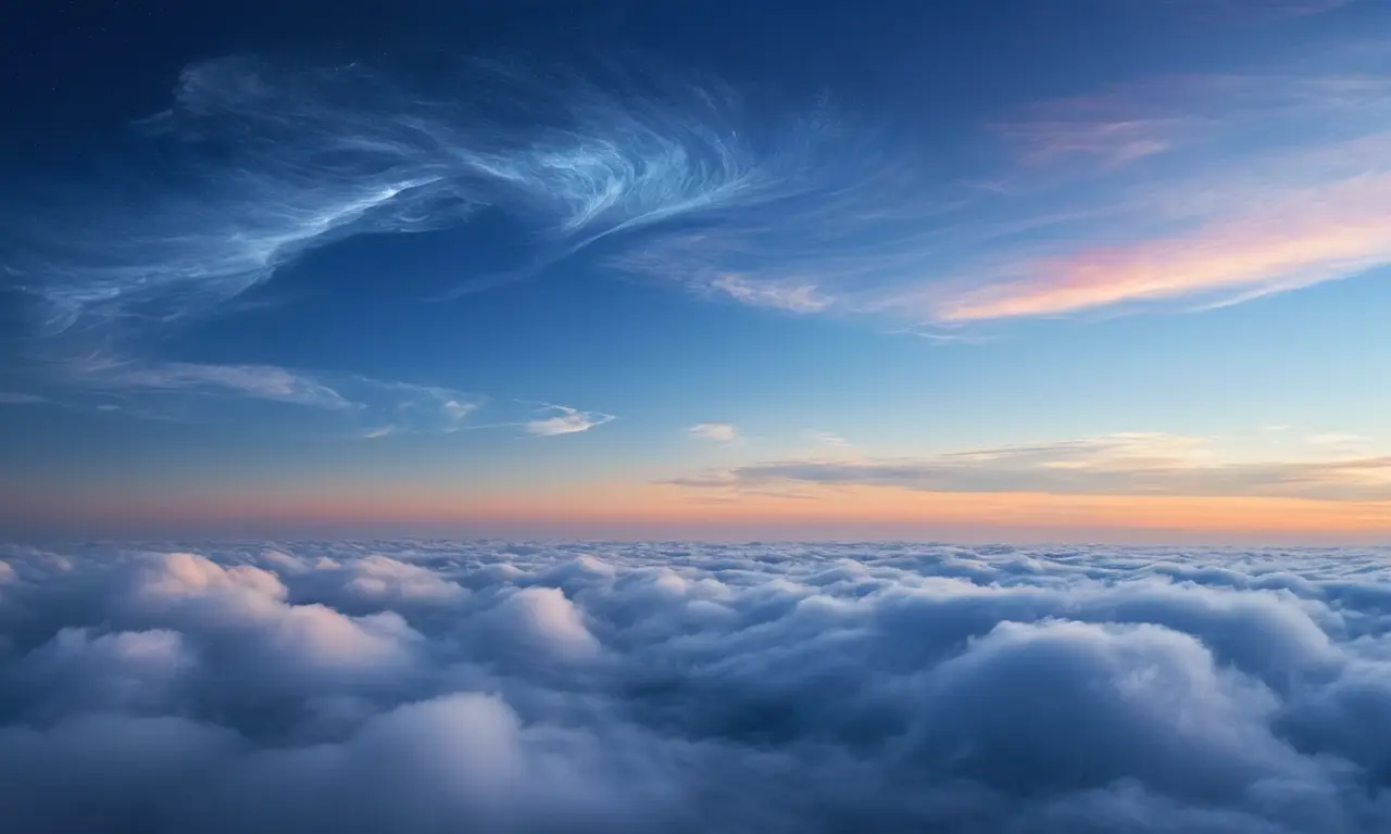 Cielo azul con nubes etéreas y estrellas