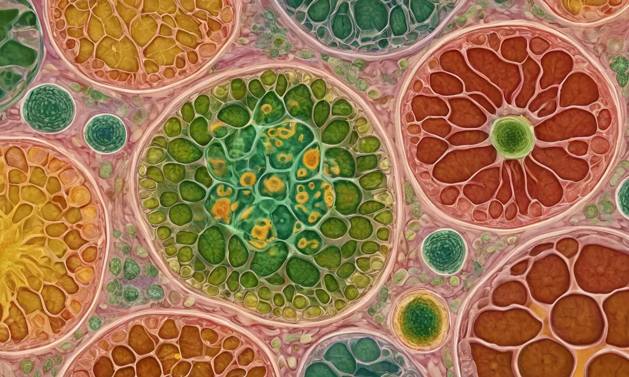 Ilustración científica vibrante de diversas células